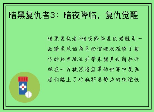 暗黑复仇者3：暗夜降临，复仇觉醒